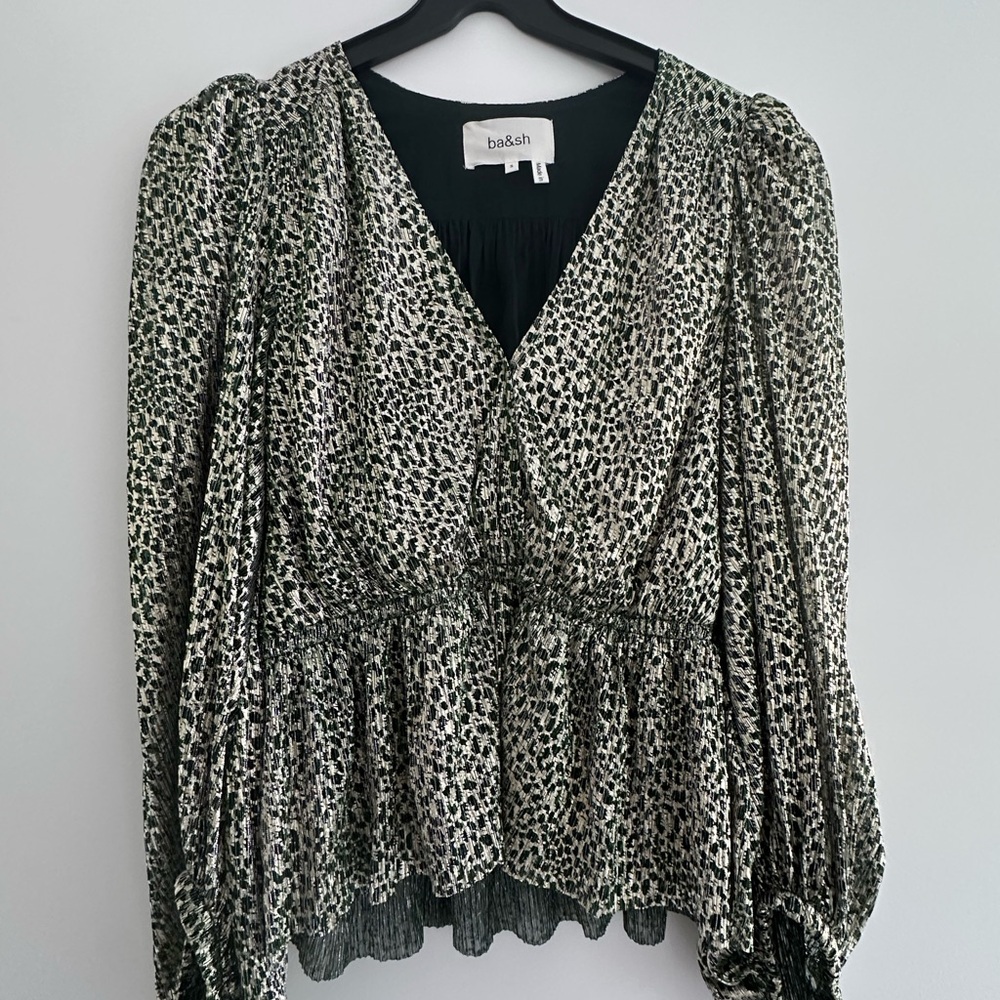 ba&sh Women's shimmer gold and dark green blouse